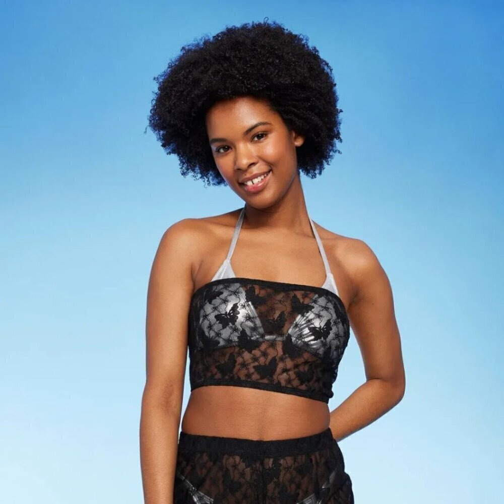 Wild Fable Black - Butterfly Sheer Lace Tube Cover Up Top​​​​​​​